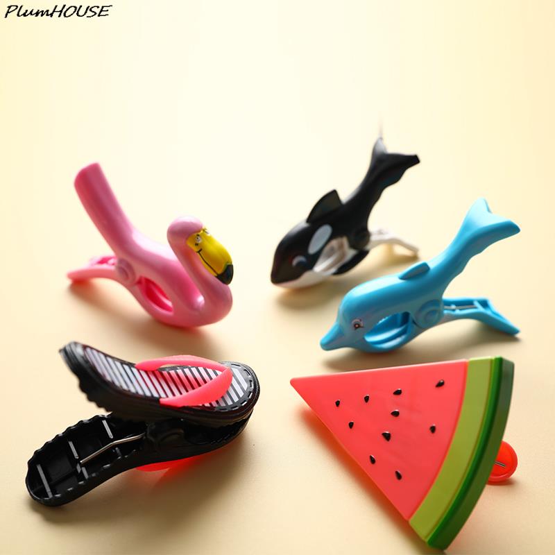 1 Plastic Beach Towels Clips For Sunbeds Sun Lounger Animal Decorative Clothes Pegs Pins Large Size Drying Racks Various styles
