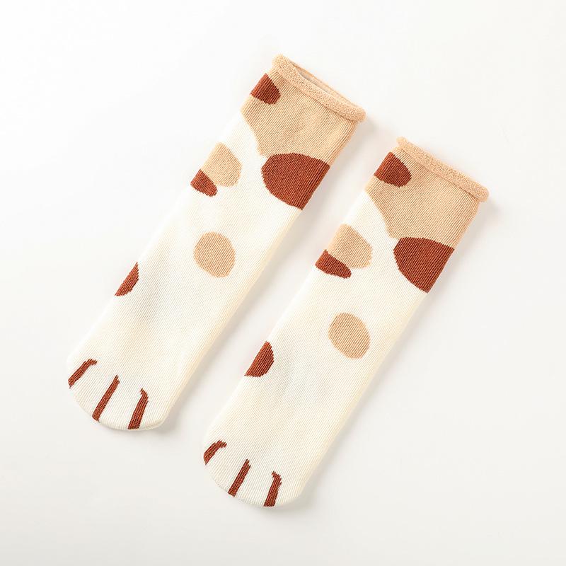 

Женские весенне-осенние индивидуальные носки средней длины из хлопка с принтом в горошек и кошачьей лапкой 1 pair кофейный