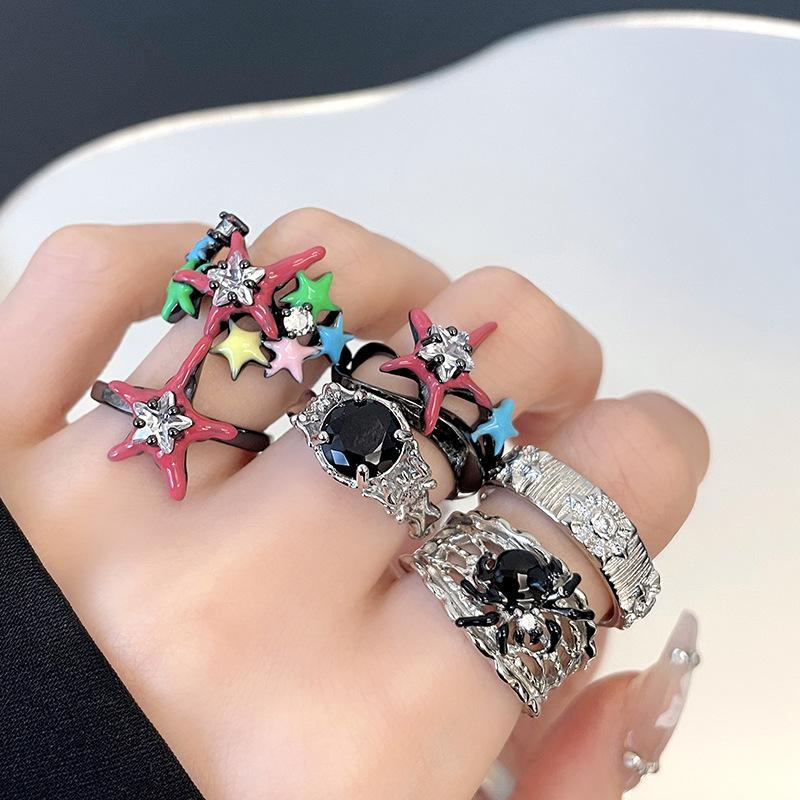 Dark Spider Dopamine Star Open Ring Cold Wind Personality Advanced Sense Index Finger Ring