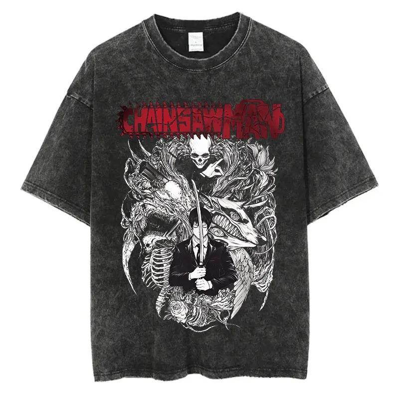 benber Anime Chainsaw Man Washed Oversized TShirt Streetwar Men Cotton Tshirt Harajuku Yk Cotton Streetwear High Quality Female Male