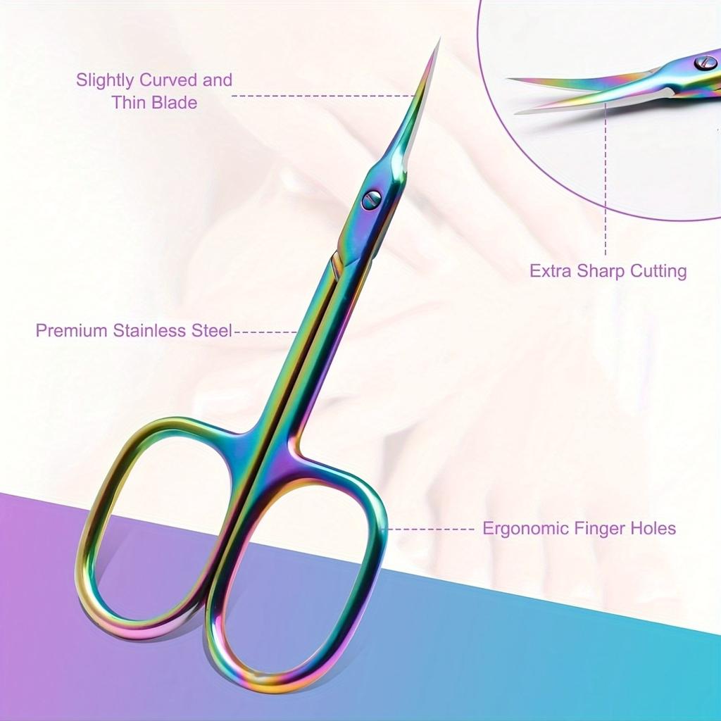 Beauty Rainbow Titanium Stainless Steel Multi-Purpose Cuticle Scissors Ergonomic Handle Suitable for Nail Care