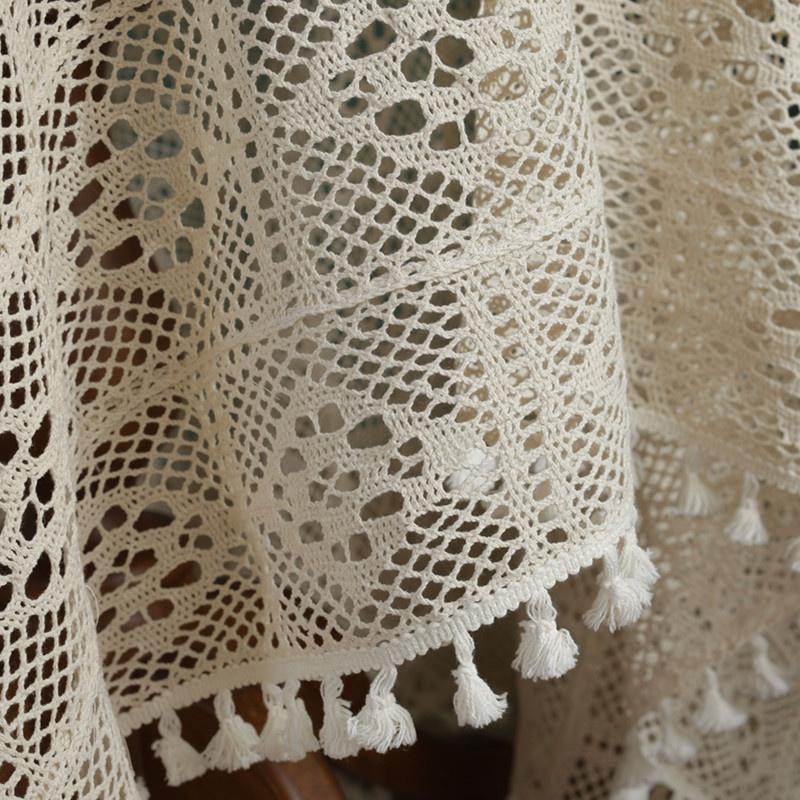 Tovaglia all'uncinetto fatta a mano con nappe, pizzo decorativo traforato stile Boho per tavolo da pranzo, tavolino da caffè
