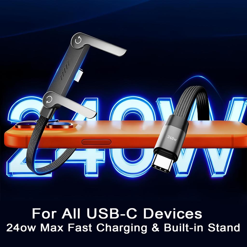 240W Fast Charging Data Cable Foldable Type-C Stand for Phone & Tablet - Type-C to Type-C/PD to Type-C
