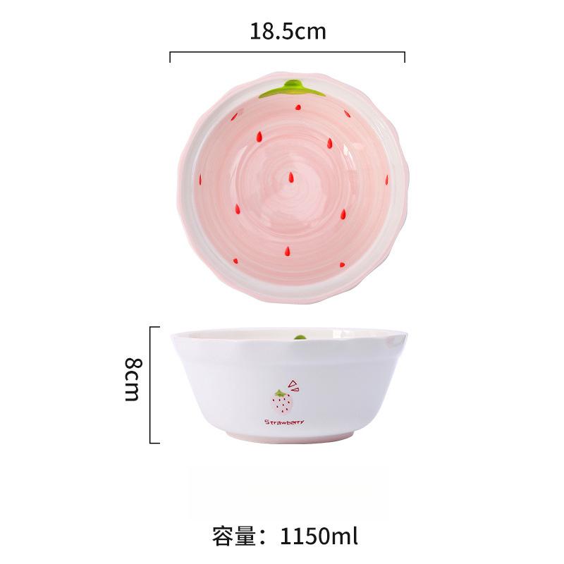 Korean‑Style Fresh Strawberry Ceramic Tableware Set, Oven & Microwave‑Safe Cute Irregular Bowl Plate Spoon for Home Kitchen