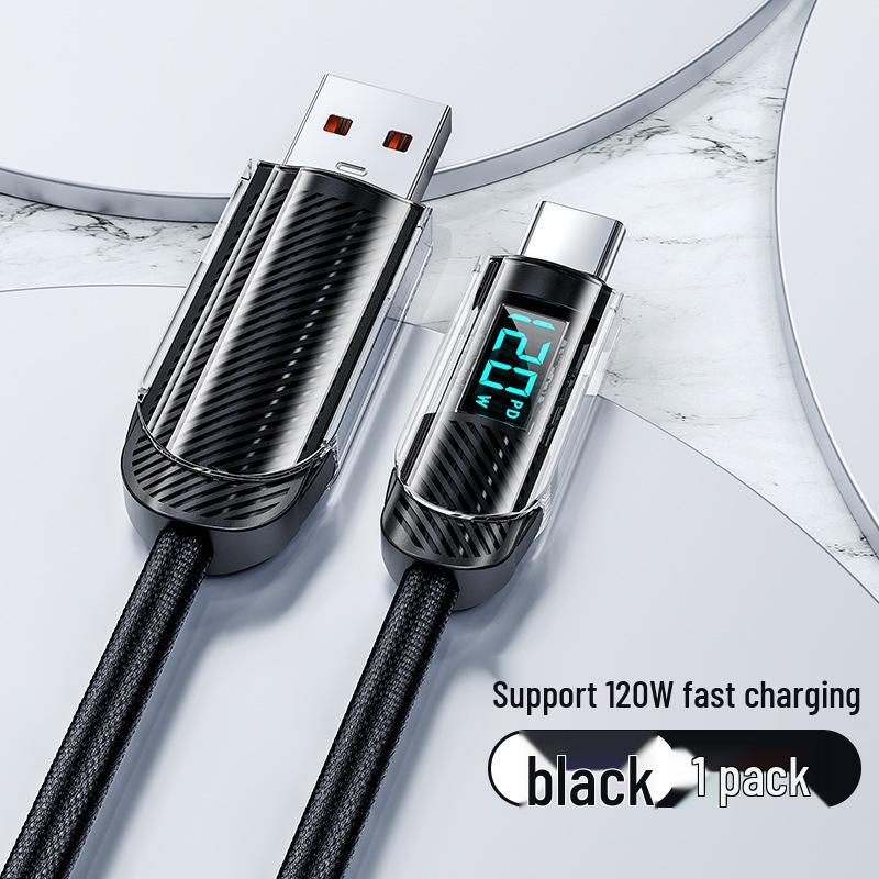120W Type-C Data Cable with Smart Display for Fast Charging - Compatible with Huawei & Apple 15