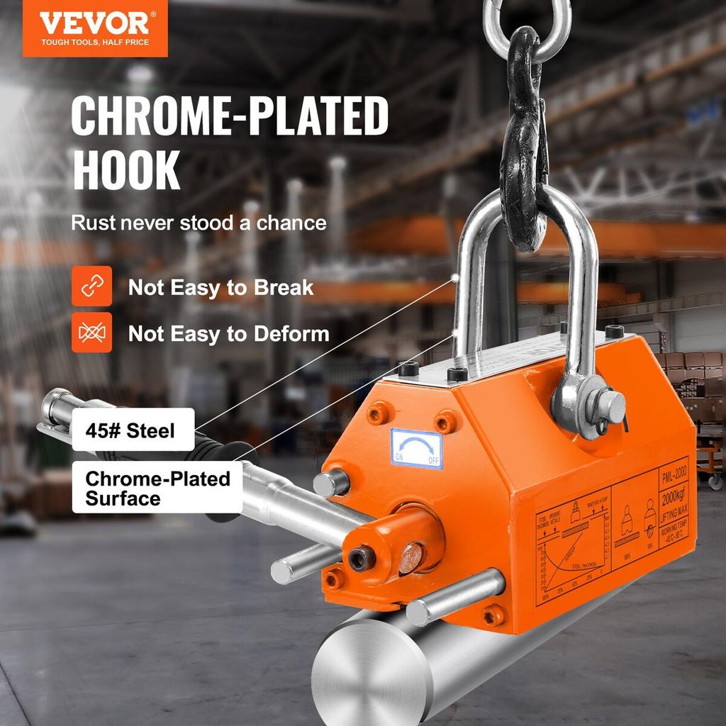 Magnetic Lifter, 4400lbs/2000kg Pulling Capacity, 2.5 Safety Factor, Neodymium & Steel, Lifting Magnet with Release, Permanent Lift Magnets, Heavy