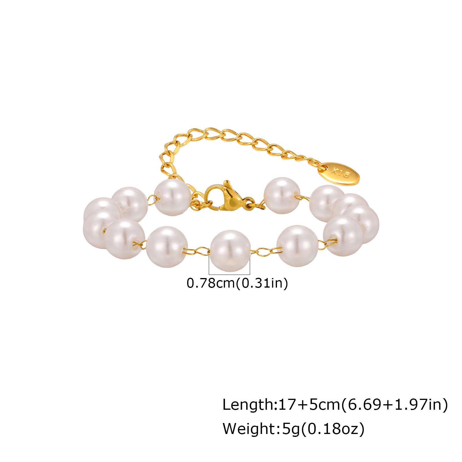 

Classic Imitation Pearl Bracelet, Gold Plated Stainless Steel Chain Charm Bracelet, Elegant Waterproof Jewelry Gift for Women