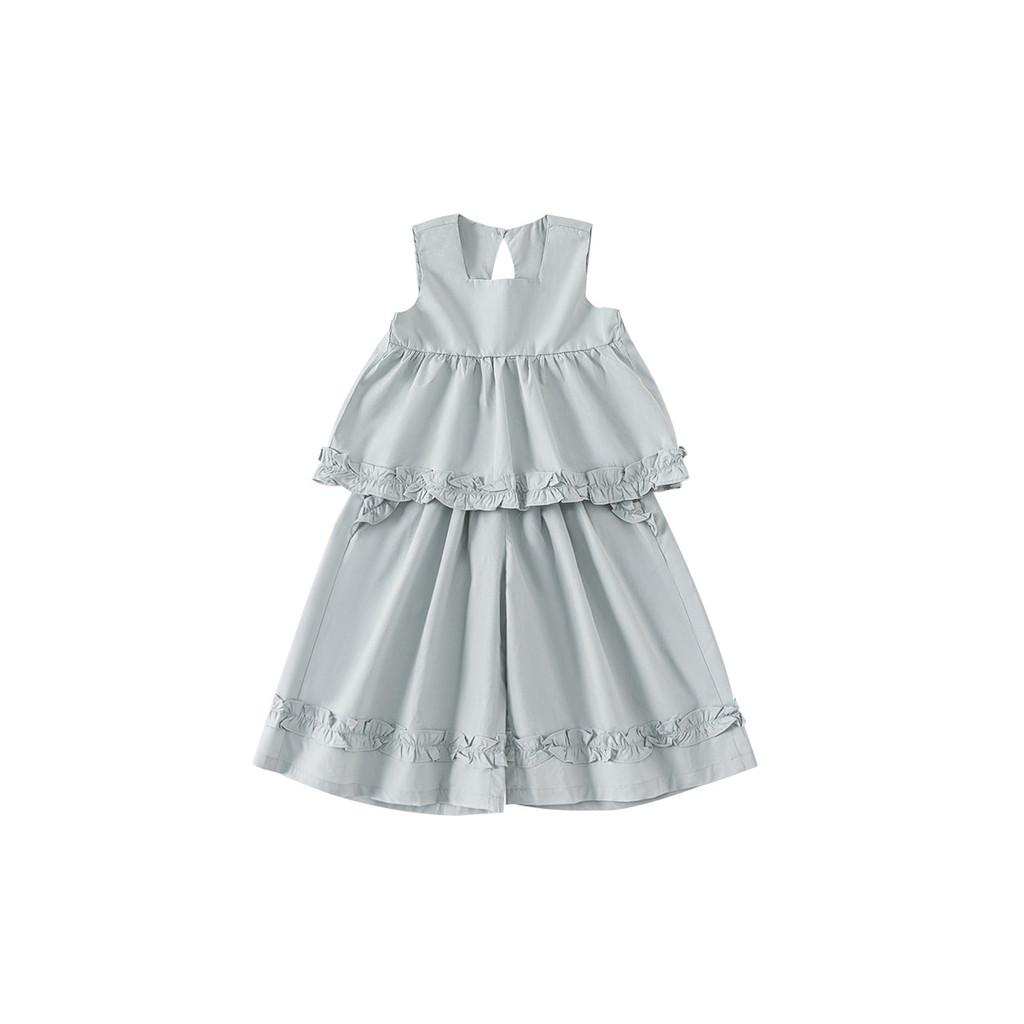 Girl Summer Kids Twopiece Set Cotton Sleeveless Top With Lace Pants For Children Ages 3 To 8