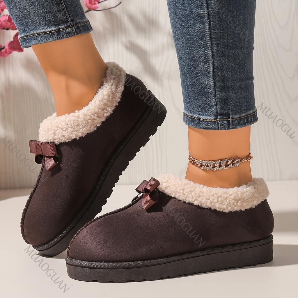 Fashion Flat Bottom Cotton Shoes for Women Winter Casual Slip On Snow Boots Solid Comfortable Padded Warm Female Outside Short Botines