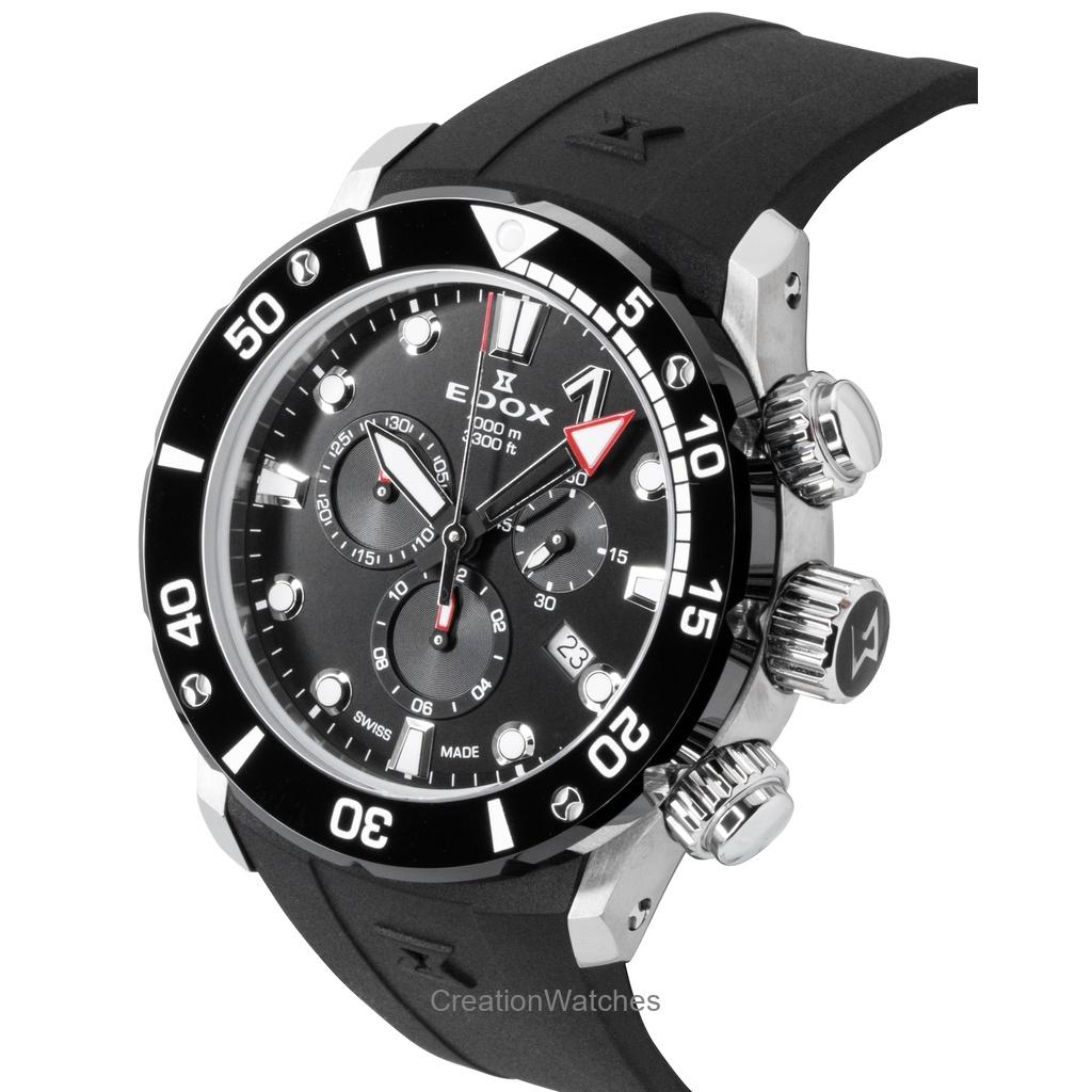 Edox CO-1 Chronograph Rubber Strap Black Dial Quartz Diver's 10242-TIN-NIN 1000M Men's Watch