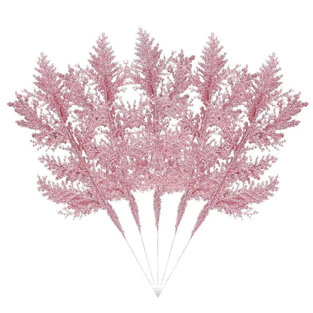 Artificial Pine Leaves Branches Christmas Gold Silver Fake Plants Glitter Garland Xmas Tree Ornament Home Room Decoration Plant