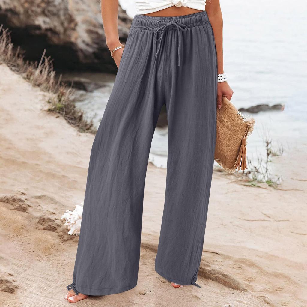 2023 Elastic Solid Color Wide-Leg Casual Long Pants - Hot Style for Europe and America