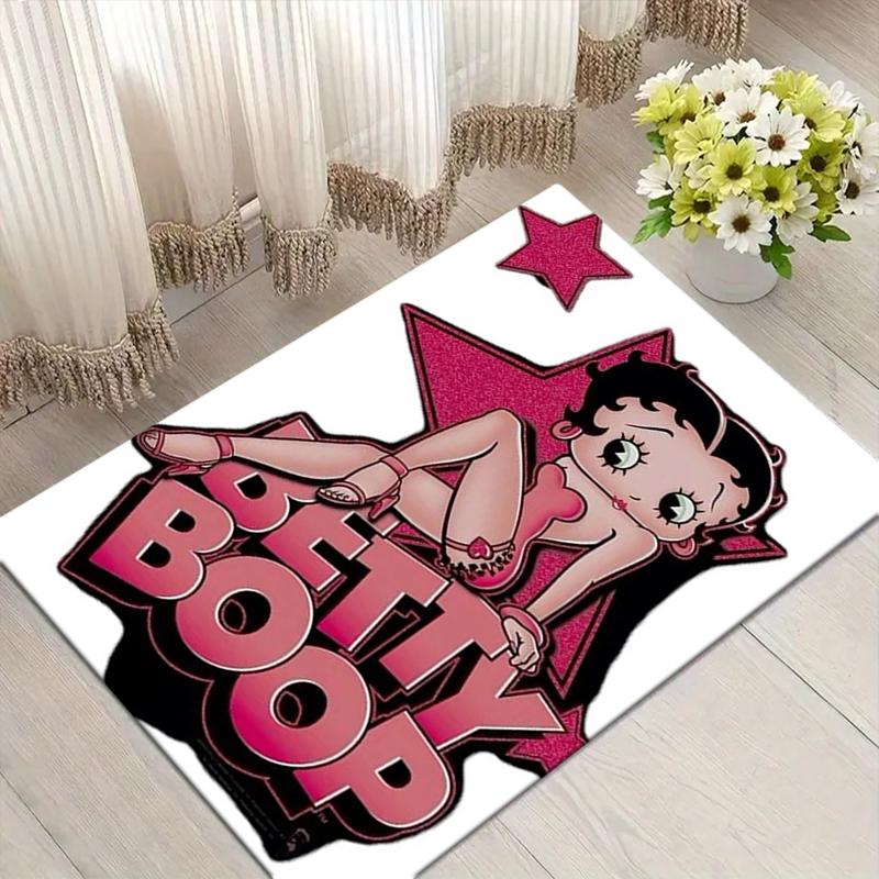 Betty Boop Art Style Crystal Velvet Rug, Soft Anti‑Slip Crystal Velvet Carpet for Living Room Bedroom Home Decor