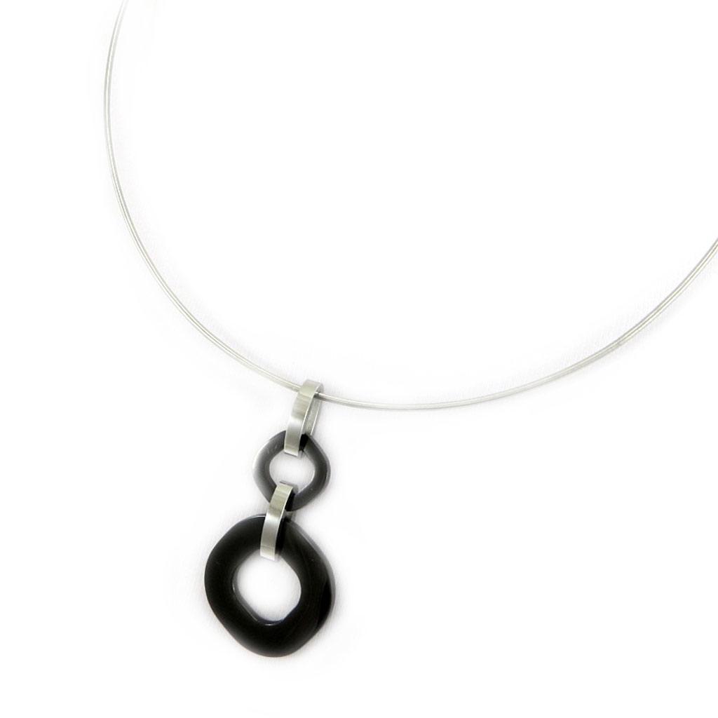 Les Trésors De Lily [L6703] - Colier din oțel argintiu negru „Coreografie” (ceramică)