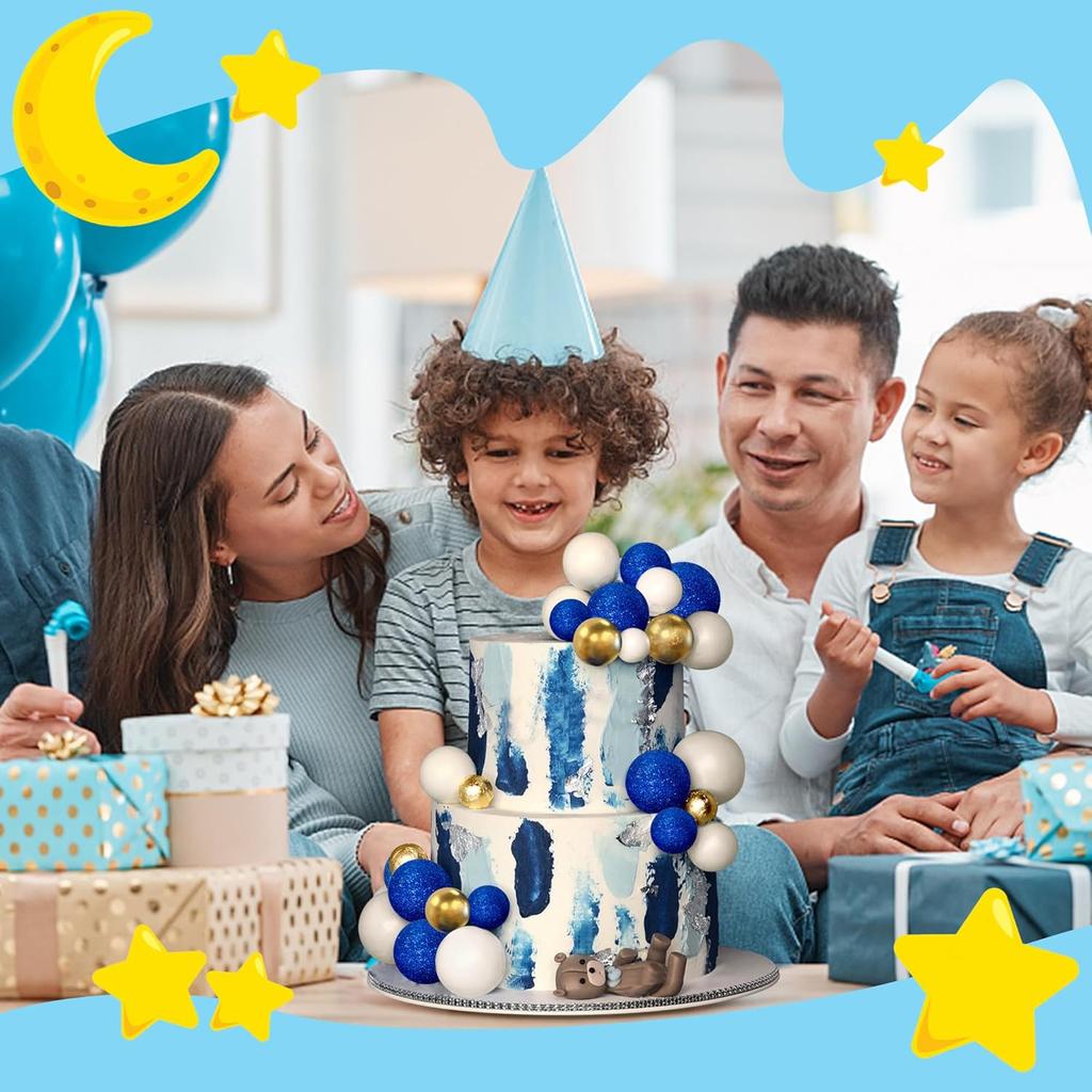32Pcs Blue Ball Cake Topper Decorations Mini Balloons Cake Topper Sticks Foam Balls Cake Picks Cake Topper Balls Cake Decor