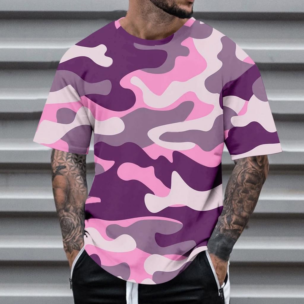 Fashion Men's Short Sleeve Round Neck Printed Top Blouse