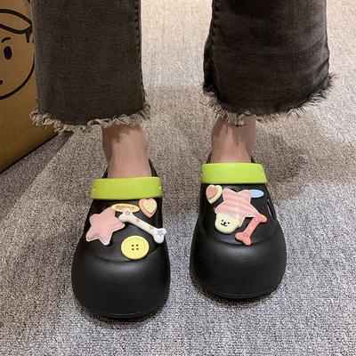 Height-increasing Non-slip Thick-soled Hole Shoes for Women's 2025 Summer New Kawaii Stars Two Wear Beach Bag Head Cool Slippers