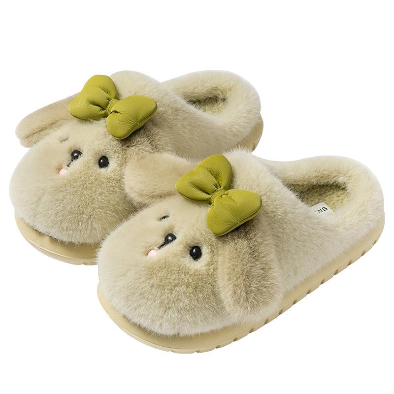Soft Cute Dog Fleece Warm Cotton Slippers Women Autumn Winter Cartoon Versatile Anti Slip Thick Sole Plush Slippers