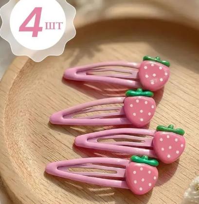 

Set of 4 Plastic Snap Hair Clips with Strawberry Design Durable Lightweight Hair Accessories for Everyday Use and Various Hairstyles One Size