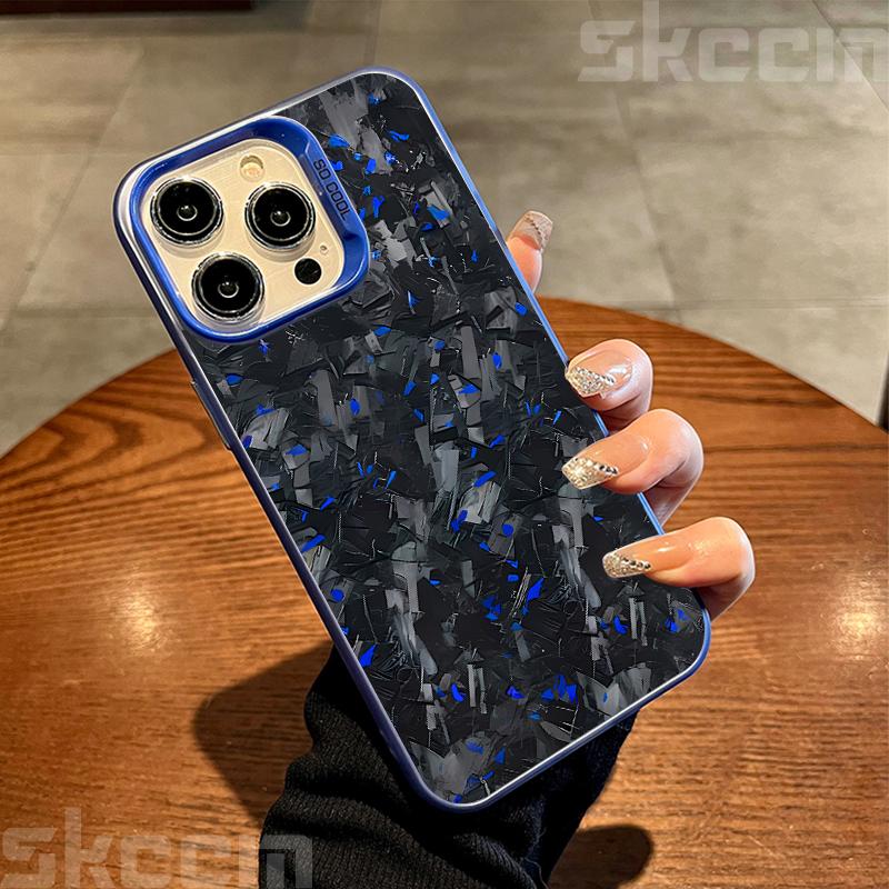 

Крутой матовый жесткий чехол для телефона с рисунком под углеродное волокно для iPhone 16 16E 15 14 13 12 11 Pro Max XS XR 8 7 Plus, противоударный чехол с гальваническим покрытием iPhone 15 Pro Max синий