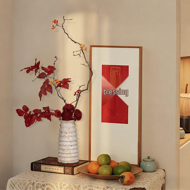 Haihong Yalin Wabi-Sabi Travertine Faux Flower Vase - Light Luxury Decorative Ornament for Living Room Entrance