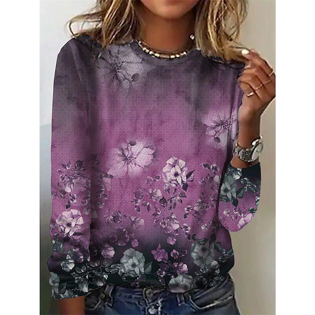 Vintage Floral Print Long Sleeved Women's T-shirts