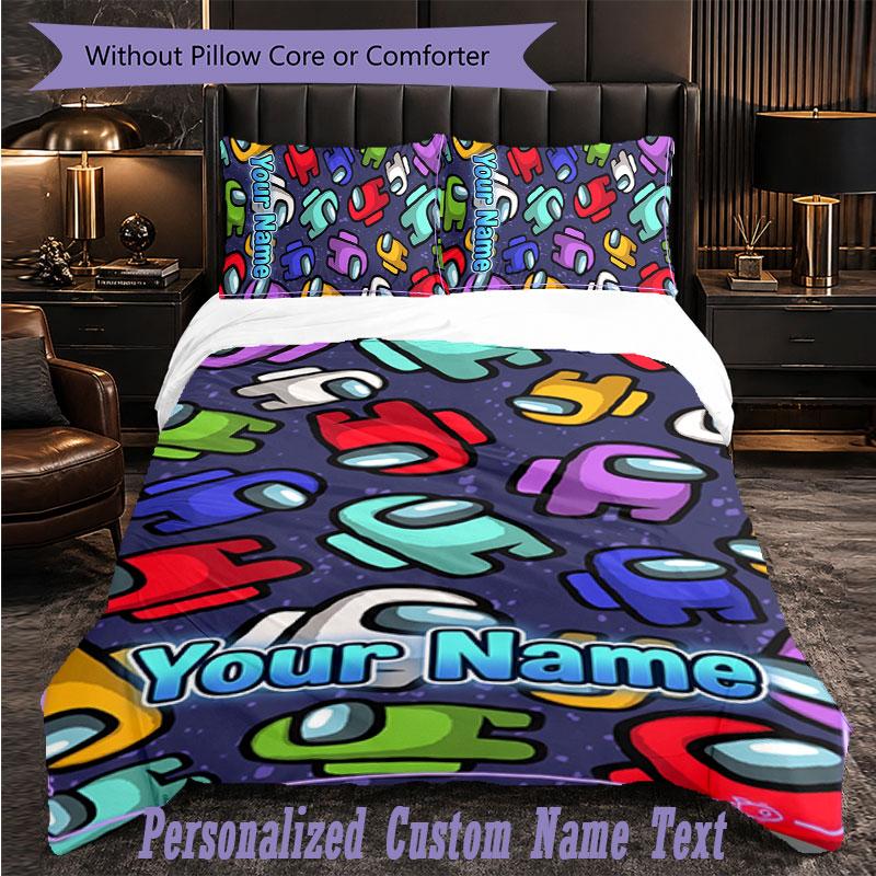Personalized 3Pcs Bedding SetAmong Us Custom Text Duvet Cover Pillowcase Set Bedroom Gift