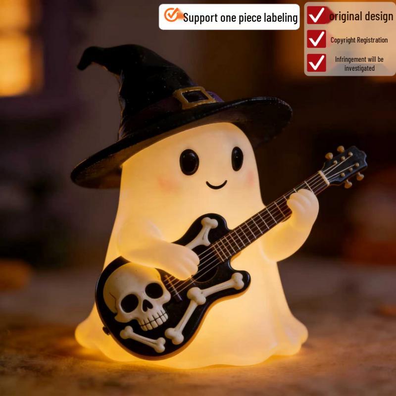Halloween Ghost Reading Night Light - Cute Resin Book Shelf Ornament