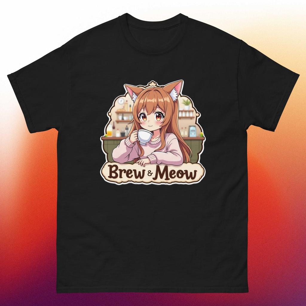 Kawaii Anime Cat Girl Coffee Lover Design A - Unisex Short Sleeve T-Shirt