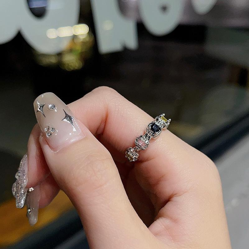 Colored Gemstones, Niche Design, Light Luxury, Open Index Finger, High-End Ring, Women'S Full Diamonds, Zircon Stacking, Wearing Personalized Rings