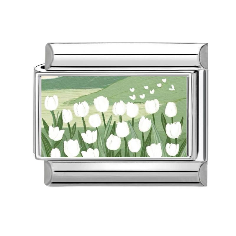 Romantic Flower Purple Flower Hyacinth Italian Charms Fit 9mm Stainless Steel Bracelet DIY Jewelry Gift