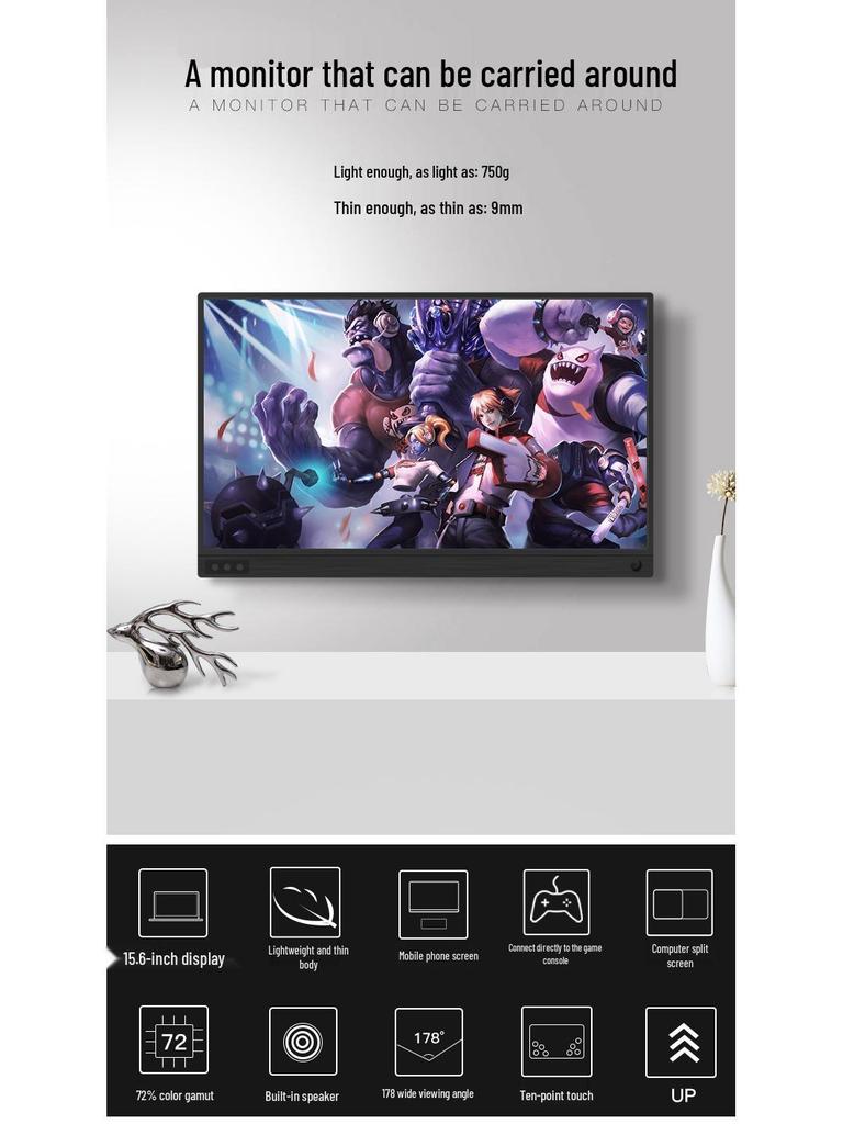 13.3" Ultra-thin 3K Touchscreen Portable Monitor, 1080P HDMI with HDR Support