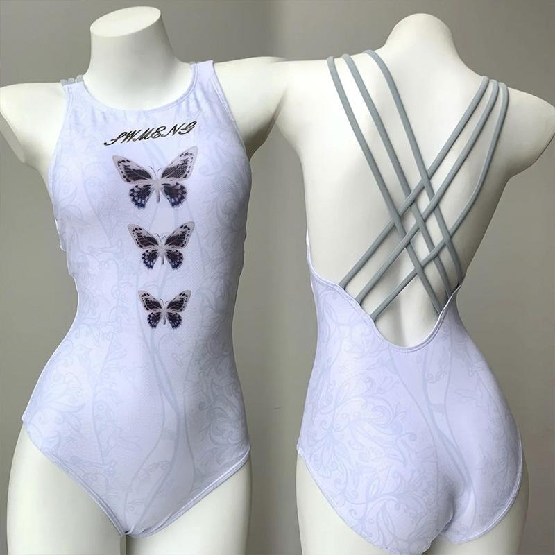 

One-piece beautiful swimsuit women s fashion cute backless swimming pool training competitive racing water park swimsuit 2XL