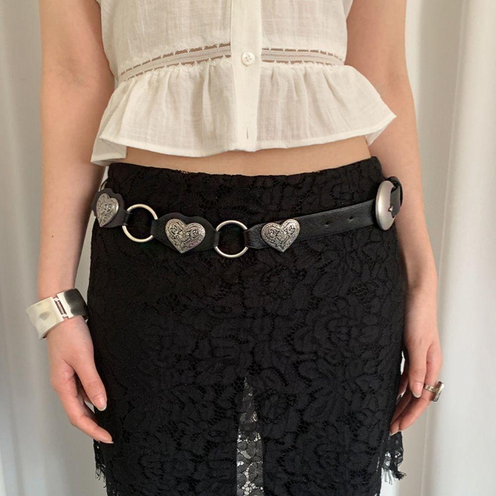 Metal Heart Rivet Belts Round Ethnic Style Waistband Punk Western Style Cowboy Belts  Women