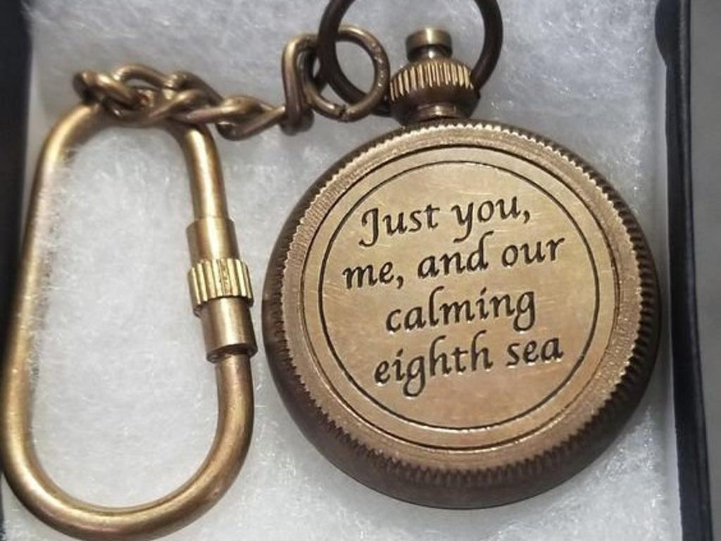Personalized Engraved Compass Keychain Custom Brass Keyring Couples Anniversary Gift Boyfriend Valentines Gift Nautical Style Keychain