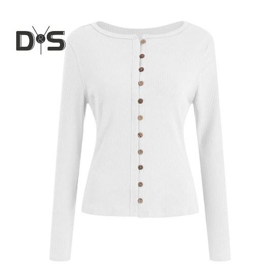 Женские трикотажные топы с круглым вырезом и длинным рукавом — фото 14