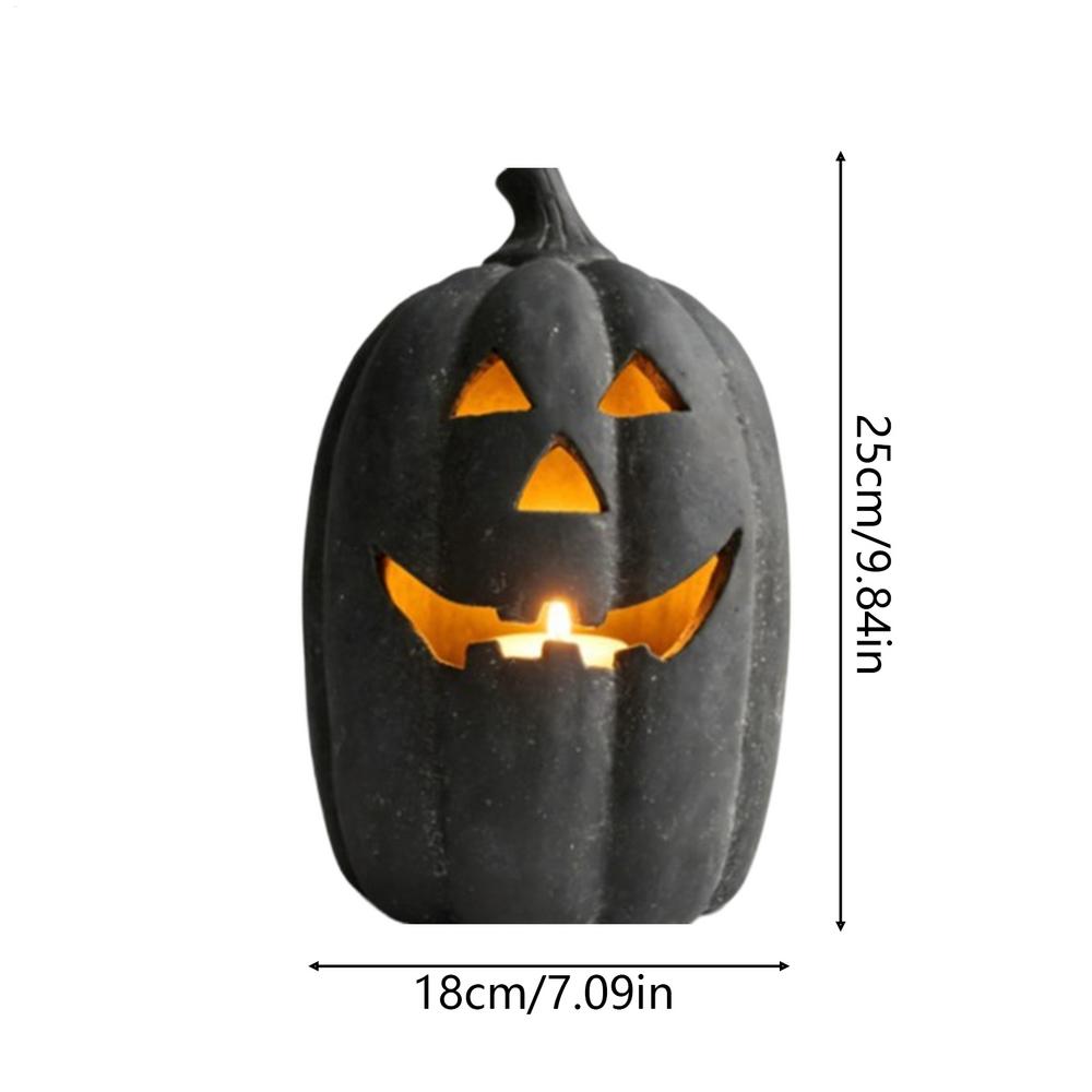 Černá pryskyřičná dýňová lucerna se svíčkou, Strašidelná Halloweenská socha, Podzimní dekorace pro vnitřní i venkovní použití, Veranda