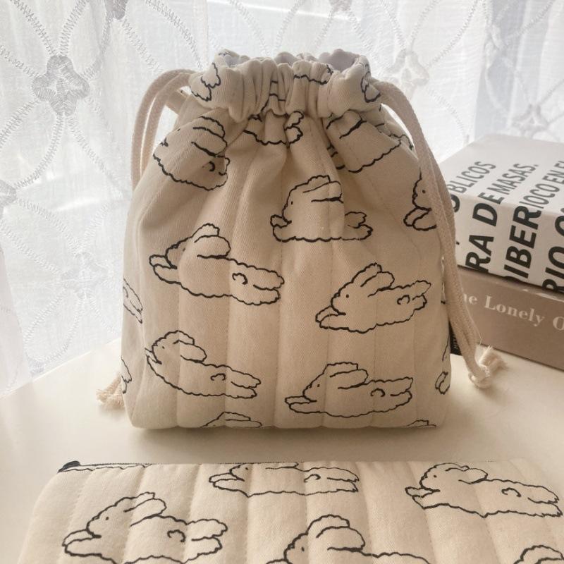 Rabbit Pattern, Quilted Cotton Drawstring Bag, Mini Bag, Travel Cosmetics Storage Bag, Drawstring Drawstring Storage Bag