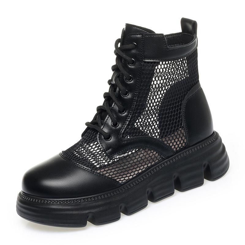 Mesh Short Boots For Women's Thick Sole Mesh Summer Thin Breathable Heightened Hollow Fashion Boots Comfortable And Casual
