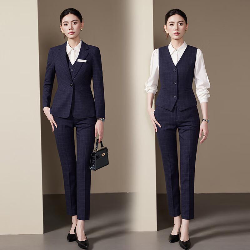 Женский клетчатый деловой костюм-тройка L