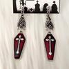 Gothic Coffin Earrings with Red Enamel and Black Stone - Cross, Halloween Alternative Jewelry