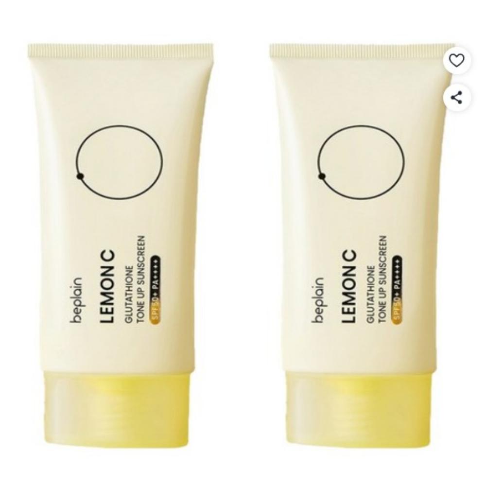 Beplain Lemon C Glutathione Tone-Up Sun Cream SPF50+ PA++++ Brightening & UV Protection 50ml ×2