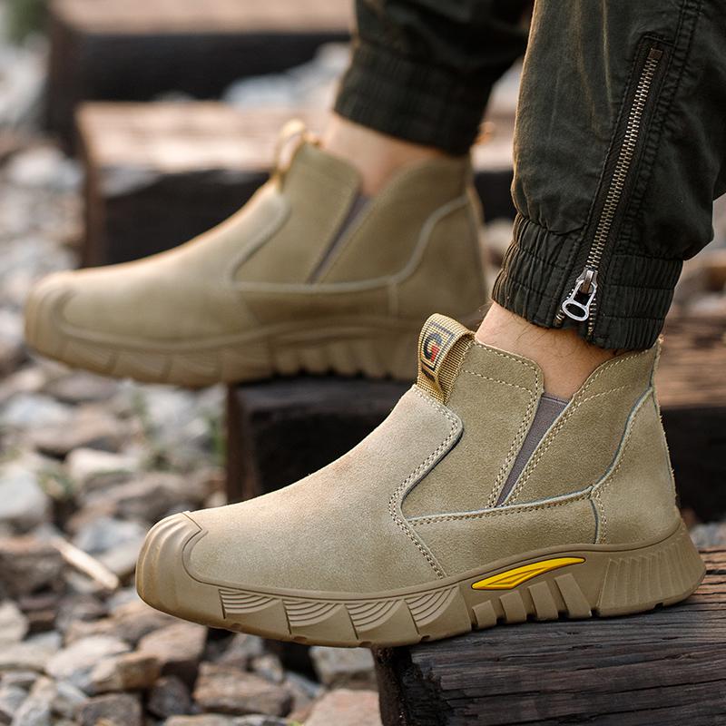

Welding Work Safety Boots Men Steel Toe Boots Anti Scald Welder Shoes Safety Suede Winter Protective Boots Indestructible Shoes 37 хаки