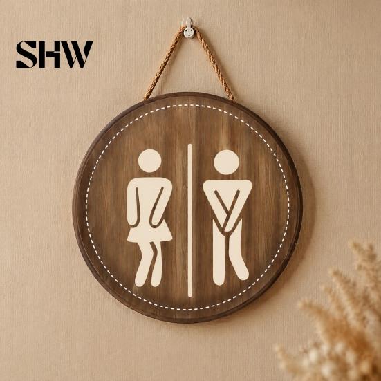 Decorative Wall Ornaments Wooden Restroom Signs, Men's And Women's Half Toilet Sign for Home Bathroom Decor Sign, Rustic Art Hanging Signs Small