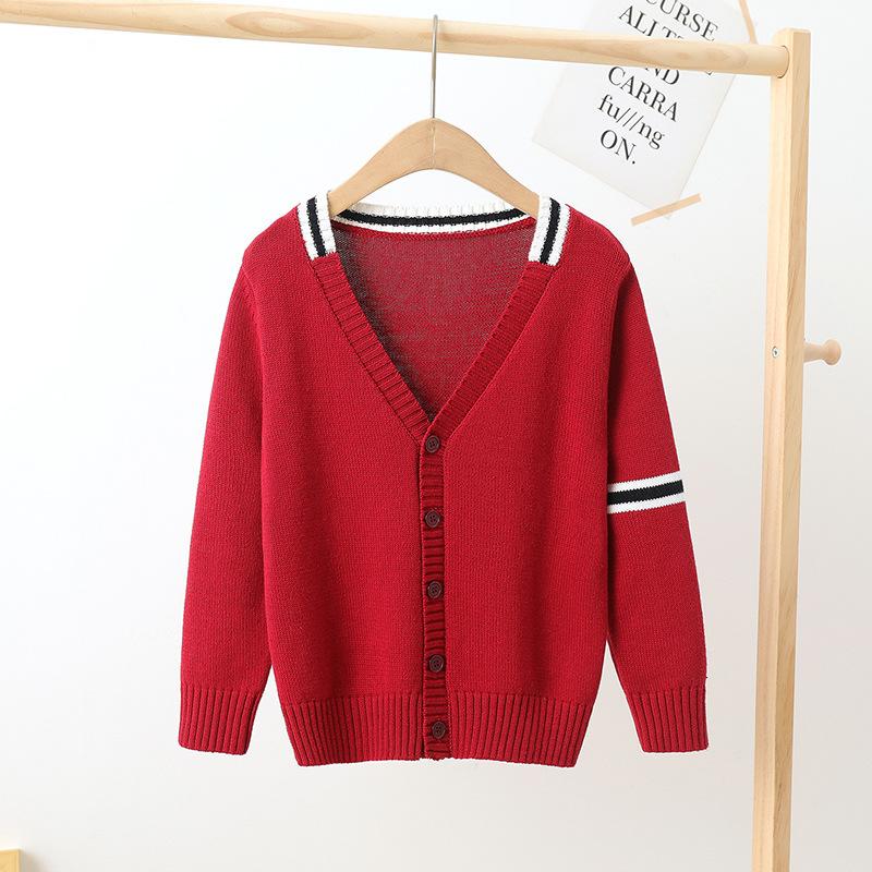 

Spring Autumn Teens Kids Cardigan Cotton V-Neck Knitwear Sweater Preppy Style Boys Girls Top Clothes Casual Versatile Outerwear 180cm