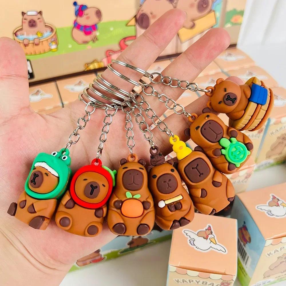 In Stock 24pcs Capybara Blind Box Keychain Cute Snot Bear Figure Mystery Box Doll Pendant Wholesale Bag Backpack Decorations