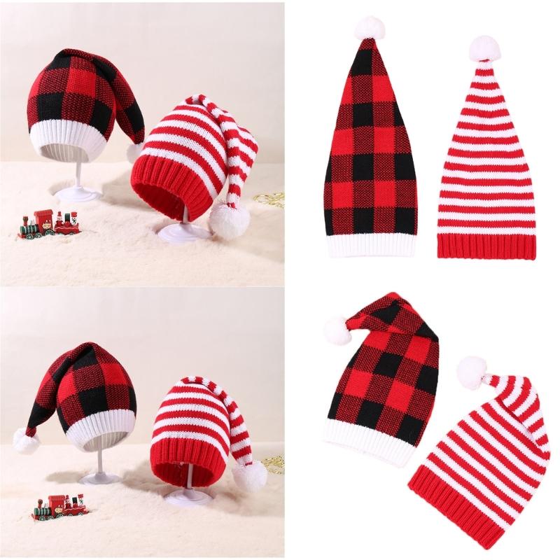 Christmas Elf Knitted Caps for Adult Lovely Striped Hat Santa Hat for Holiday Family Gathering Party Costume Hat