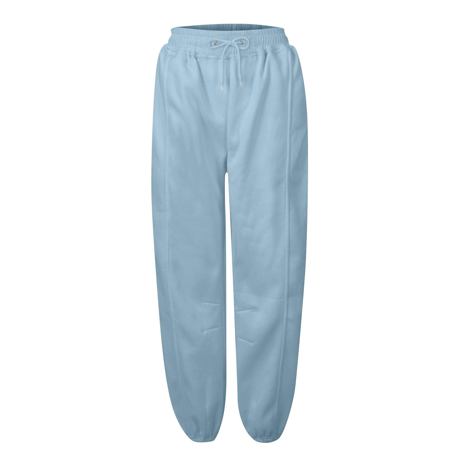 

Женские однотонные повседневные брюки с высокой талией, спортивные спортивные брюки для бега с карманами L синий