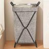 Large Capacity Dirty Clothes Basket Waterproof with Handle Folding Laundry Hamper Metal Frame Heighten Bottom