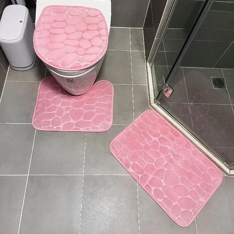 3PCS/set Bath Mats Non Slip Memory Foam Bathroom Soft Rugs Water Absorption Dry Fast Bath Mat Machine Washable for Home Floor